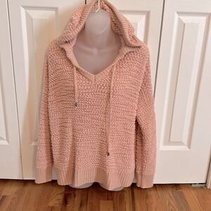 New Directions Slouchy Hooded Sweater with Drawstrinfs Mauve Pink Medium M
